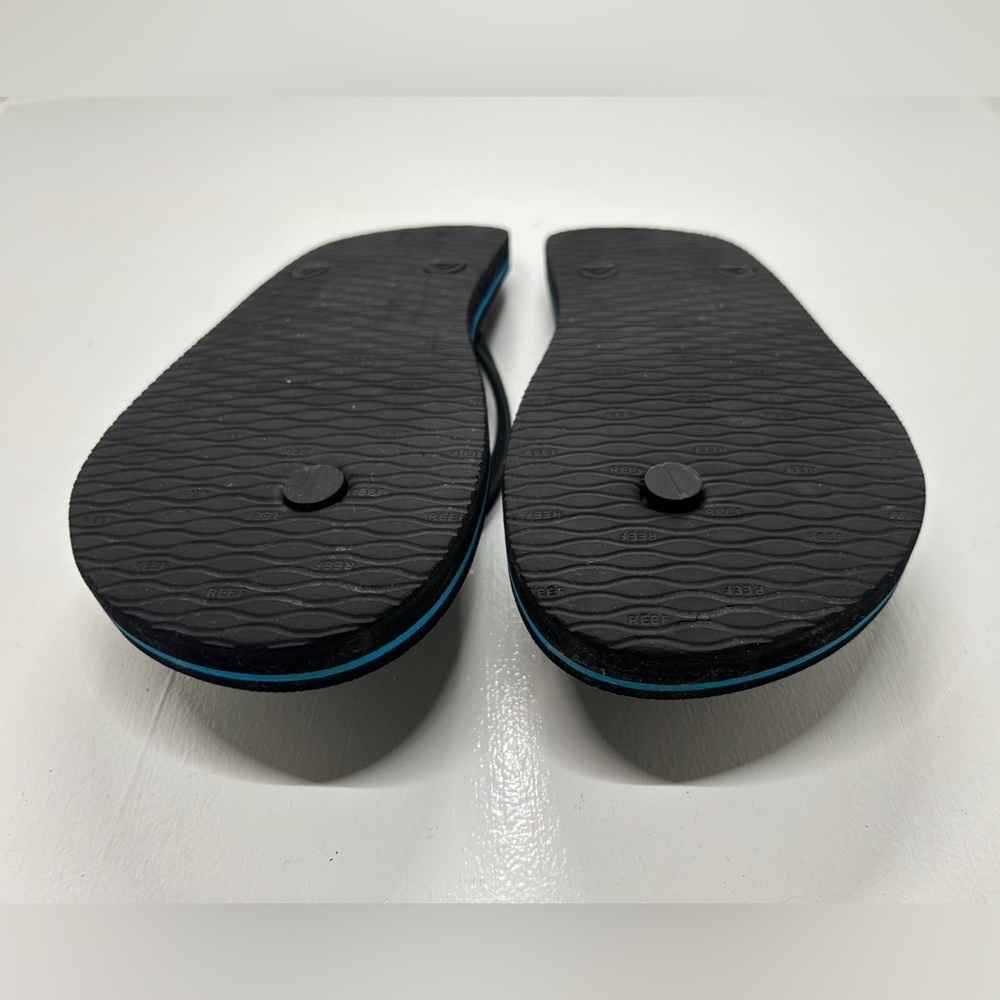 Reef Seaside Flip Flops Men’s Size 9 Black Blue Comfort Sandals - Picture 8 of 10